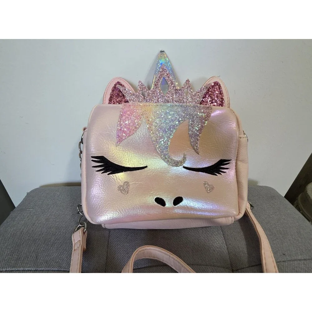 Adorable OMG! Pink Accessory MissGwen Unicorn Rainbow Glitter Crossbody Bag EuC